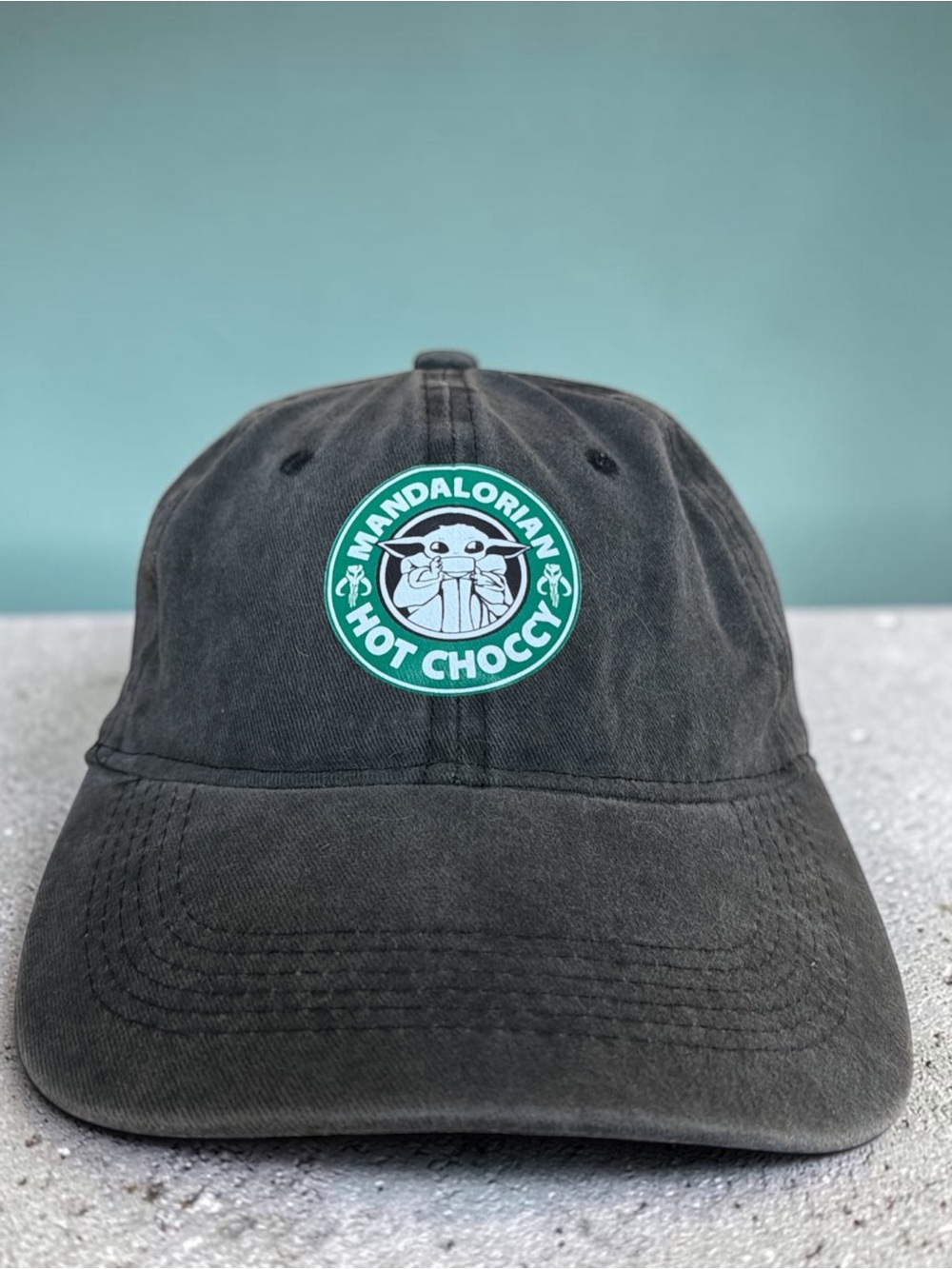 Mandalorian Grogu Hot Choccy Black Distressed Dad Hat Adjustable Star Wars